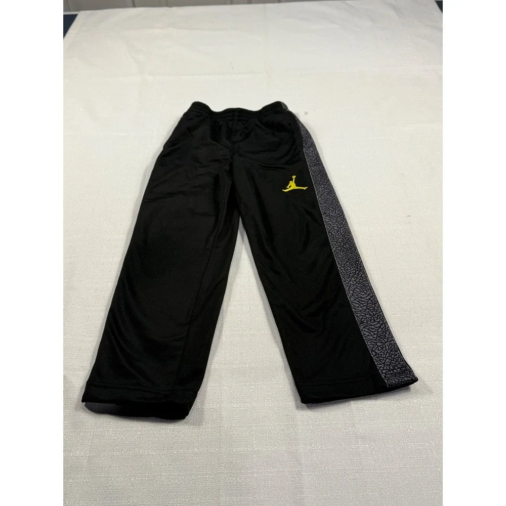 Jordan Boys Black Track Pants Size 6 Medium Yellow Logo Athleisure Joggers Camo